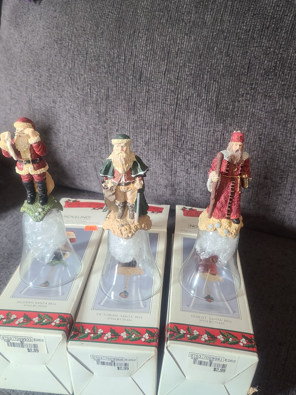 Assorted Holiday Santa Bell Figurines - Red, Green, Burgundy